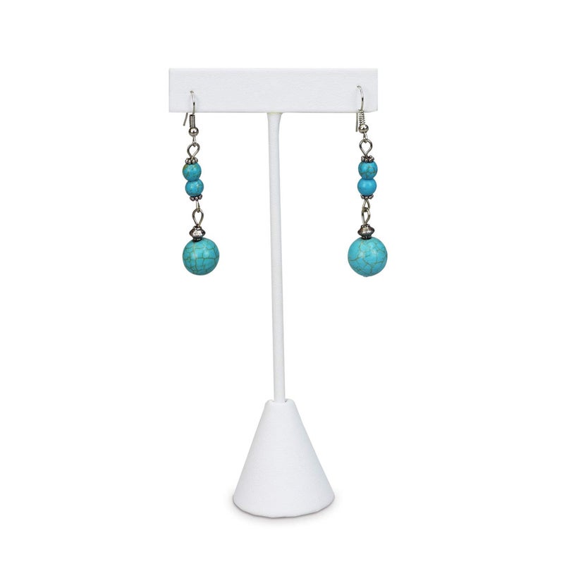 Ikee Design 6 Pcs Set Premium T- Shape Style Earring Display Stand, Earring Stand Jewelry Display for Showroom, Tradeshow, and Showcase, 2 1/2 W x 5 1/2 H in, White Faux Leather - Image 3